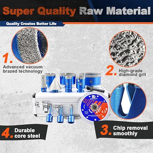 Diamond Core Drill Bit Set - BRSCHNITT Tile Hole Saw Kit 1/4 * 2" 5/16" 1" 1-3/8"2" 3" 4"& 4/5" Finger Bit & 2" Chamfer Bit for Porcelain Tile Ceramic Marble Granite Diamond Blade