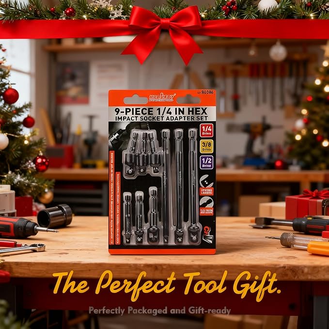HORUSDY Impact Drill Socket Adapter Set and Universal Joints Socket Set 9-Piece 1/4" 3/8" and 1/2" Driver Socket Adapter, Power Drill