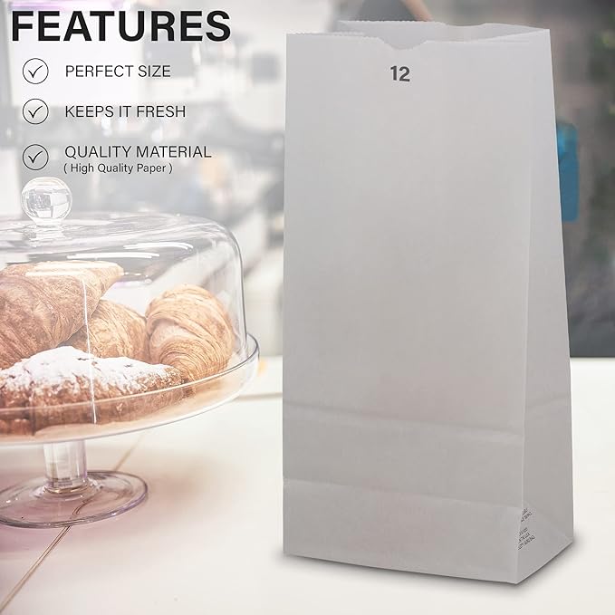 MT Products White Grocery Bags 12 lb. - Disposable Paper Bags (Pack of 50) - Made in the USA
