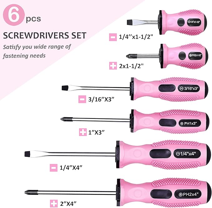 FASTPRO 21-Piece Magnetic Screwdrivers Set with Organizer Rack, Slotted Phillips Screwdrivers and Precision Screwdrivers, Repair Tool Kit for Women, Pink