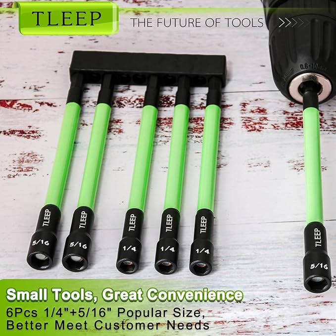 150MM 1/4" 5/16" Magnetic Power Nut Driver Set for Impact Drill, 1/4" Hex Head Drill Bit Set SAE Screwdriver Socket Set, Chrome Vanadium Steel Quick Change Chuck Socket Wrench Nut Setters
