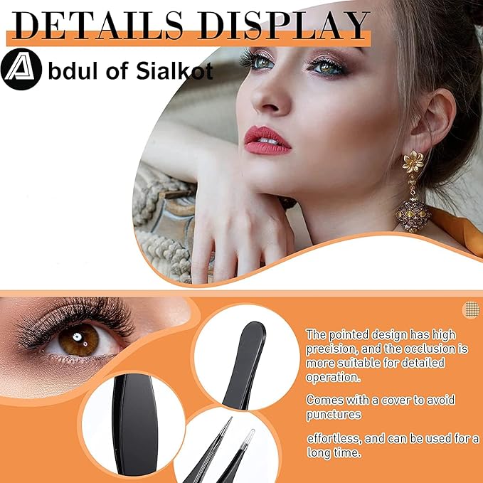 Pointed Tweezers,Needle Nose Tip, Sharp Precision Ingrown Hair, Surgical Pointed for Blackheads & Splinters/Best Tweezers for Eyebrows (Black)