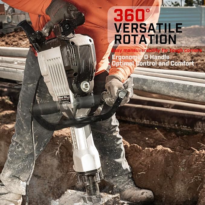 XtremepowerUS 3600W Electric Demolition Jack Hammer Point Chisel Bits Construction Concrete Breaker Punch Drill with Carrying Case