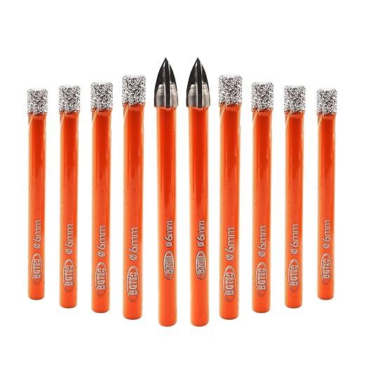 BGTEC Dry Diamond Drill Bits Set - 8pcs 1/4" Tile Drill Bits and 2pcs 1/4" Carbide Drill for Granite Marble Porcelain Ceramic