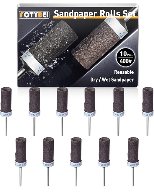 10Pcs 400 Grit Sanding Drums Sandpaper Sticks Set for Dremel Rotary Tool with 1/8" Shank, Rotary Tool Accessories Suitable for Metal Rust Removal/Jade Polishing/Stone Grinding (400 Grit)