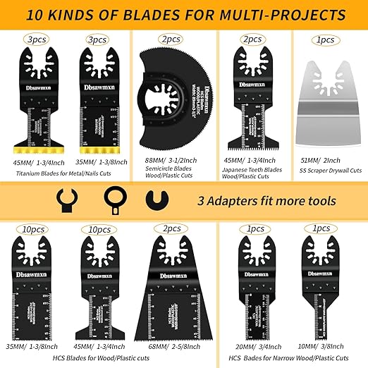 35PCS Multitool Blades Metal Cuts, Quick Release Oscillating Tool Blades for Metal Wood Nails Drywall Cutting, DIY and Pro Saw Blades Set Compatible with Dewalt Milwaukee Ryobi Dremel