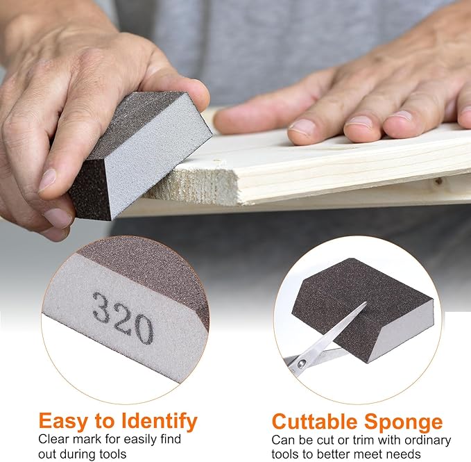 HARFINGTON 4pcs Sanding Sponge Blocks 1500 Grit Sanding Sponge with Angled Edge 4"x2.8"x1", Washable and Reusable Foam Sanding Block for Polishing Kitchen Metal Wood Drywall Home
