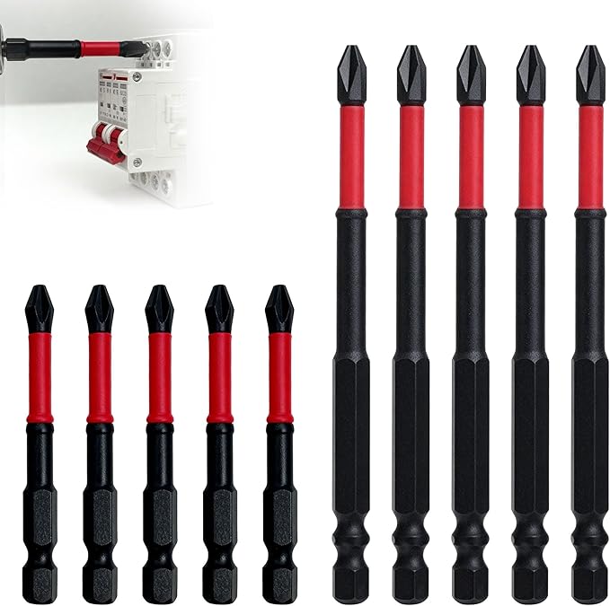 FPH2 Impact Screwdriver Bit Set ??65mm & 110mm Slotted & Cross Head, 1/4 Inch Hex Shank, Magnetic Tips, CNC Precision, Durable Electrician & DIY Drill Bits (10pcs)