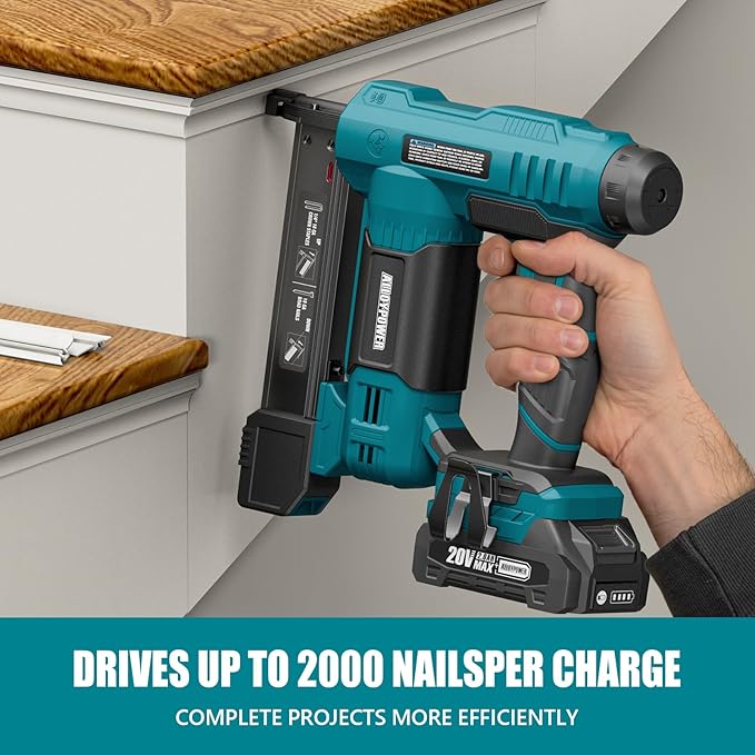 ALLOYPOWER 2 in 1 Cordless Brad Nailer/Electric Stapler with 2.0Ah Battery and Charger,1000pcs Nails and 500pcs Staples Included for Home Improvement & Woodworking