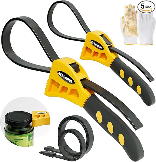 REKCKRUL 2 PCS Heavy-Duty Strap Wrench Set Upgrade ??4" to 6" Diameter Adjustable Oil Filter Wrench, Reinforced Rubber - Jar Opener, Plumbing Tool for Shower Heads, Water Filters, Pipes