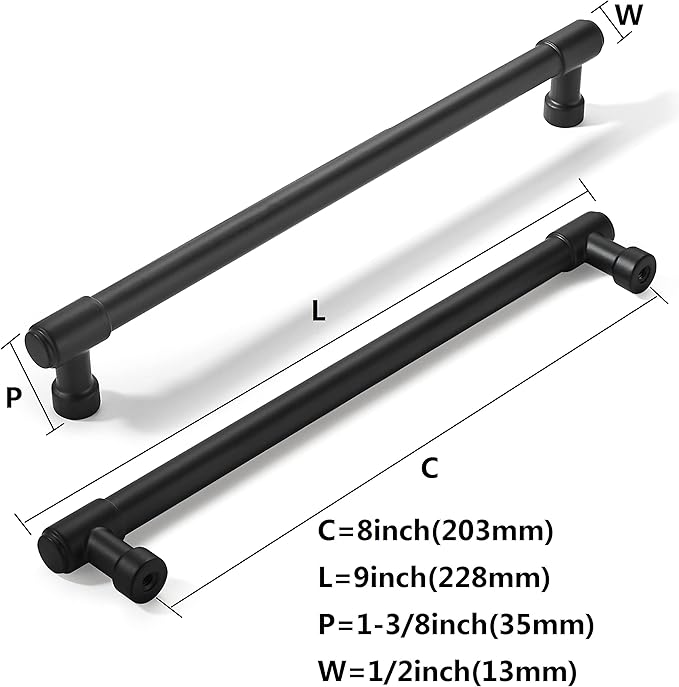 khtumeware 10 Pack Matte Black Cabinet Pulls 8 Inch(203mm) Hole Centers Kitchen Cabinet Handles Cabinet Hardware Kitchen Handles for Cabinets Cupboard Handles Drawer Pulls