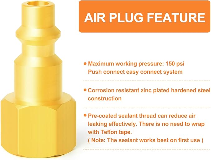 GASHER 1/4-Inch NPT Female Brass Industrial Air Plug, Pneumatic Plugs 300PSI (10-Pack)