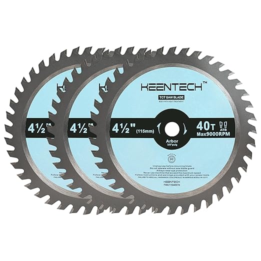 KEENTECH 4-1/2" Dia. by 3/8" Bore 40 Tooth Fine Finish Circular Saw Blade 3-Pack for Compact Circular Saws, Tungsten Carbide Tipped, ATAF Grind