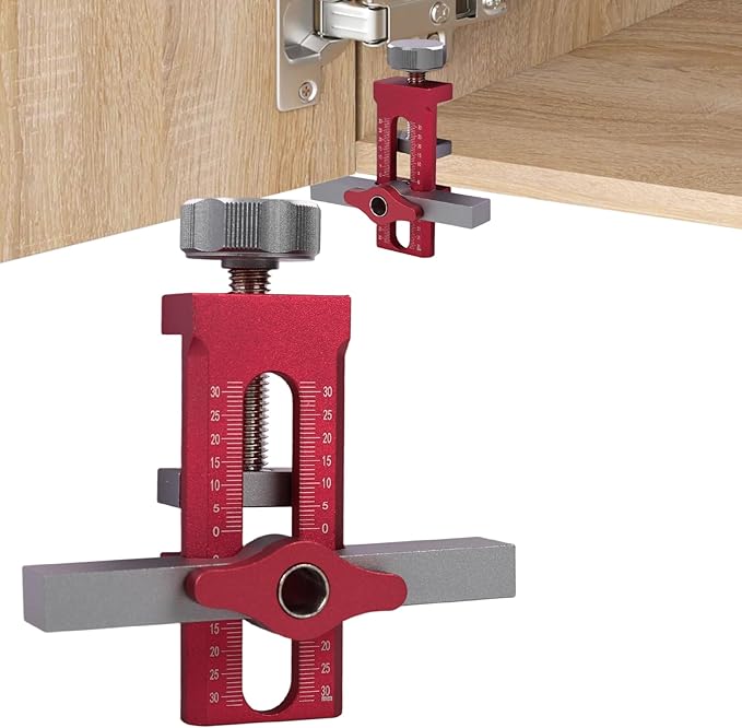 Cabinet Door Mounting Jig 2-in-1 Mounting Tool with Quick Edge Positioner,Adjustable Cabinet Door Installation Positioner,Cabinet Door Positioning Tool Jig for Most Cabinet Doors(Red)
