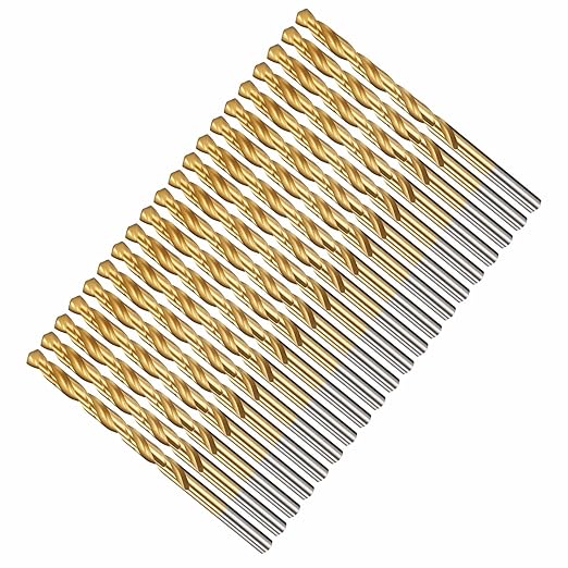 Drill Bit, 15/64" Cutting Diameter, 4341 HSS Jobber Bits TiN Coated 135° Cutting Angle - (Applications: for Drilling Soft Metal Plastic Wood), 20-Pieces