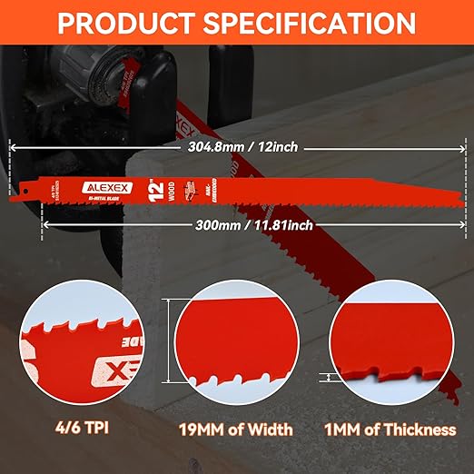 10 Pack 12 Inch 4/6 TPI Reciprocating Saw Blades for Wood and Nail-Embedded Wood Cutting, Bi-Metal Sawzall Blades for Cutting Nail and PVC Pallets etc, for Diablo Sawzall Blades DS1212BW5