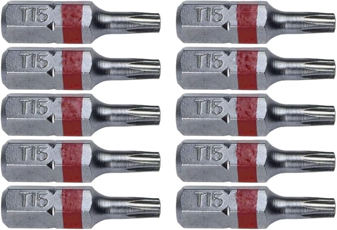 T15 (T-15) Torx/Star Driver Bit - Color Coded T15 x 1" Torx/Star Drive Bit for Screws and Fasteners Requiring T15 (T-15) Size Bits (10 PACK)