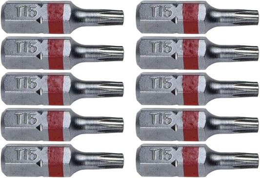 T15 (T-15) Torx/Star Driver Bit - Color Coded T15 x 1" Torx/Star Drive Bit for Screws and Fasteners Requiring T15 (T-15) Size Bits (10 PACK)
