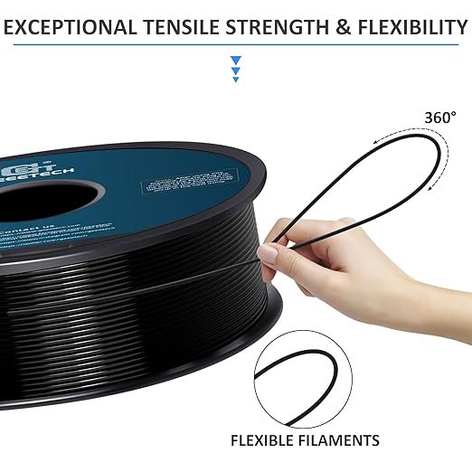 Geeetech TPU Filament 1.75mm, Shore 95A Flexible 3D Printer Filament with High Elasticity, 1KG (2.2lbs) Spool, Dimensional Accuracy 짹0.03mm, Fits Most FDM Printers (Black)