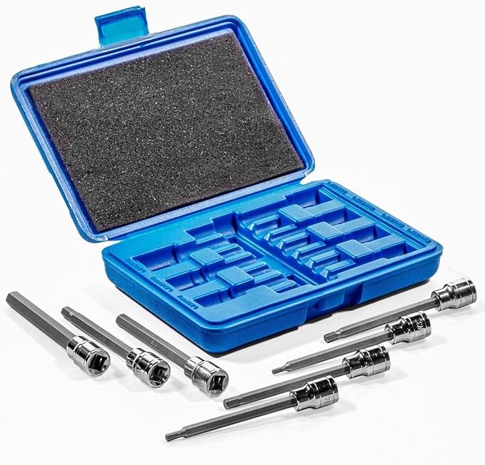 Stark 7-Piece Set 3/8??Drive Extra Long Allen Hex Bit Socket Set, Metric, 3mm to 10mm | S2 and Cr-V Steel | Storage Case Included