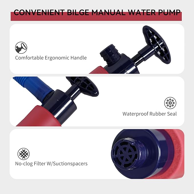 Manual Bilge Pump for Boats Kayak Canoe - Portable Siphon Pump, Kayak Bailer with Reversible Hose,Rose,19.3 Inch