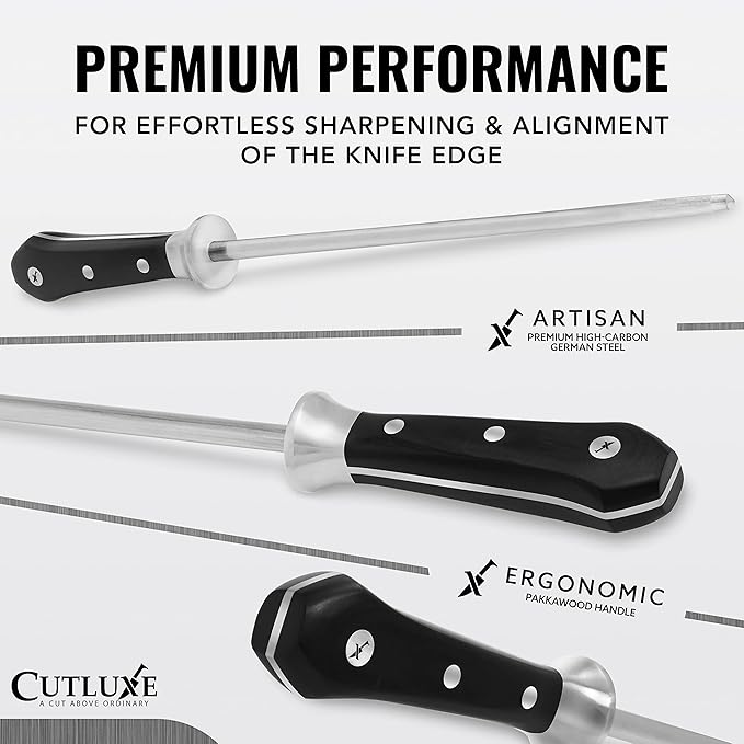 Cutluxe Honing Rod, Knife Sharpener Rod ??10" Honing Steel ??Ergonomic Handle Design, Grilling Gifts for Men ??Artisan Series
