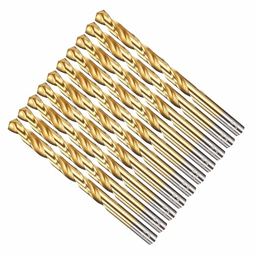 Drill Bit, 5/16" Cutting Diameter, 4341 HSS Jobber Bits TiN Coated 135° Cutting Angle - (Applications: for Drilling Soft Metal Plastic Wood), 10-Pieces