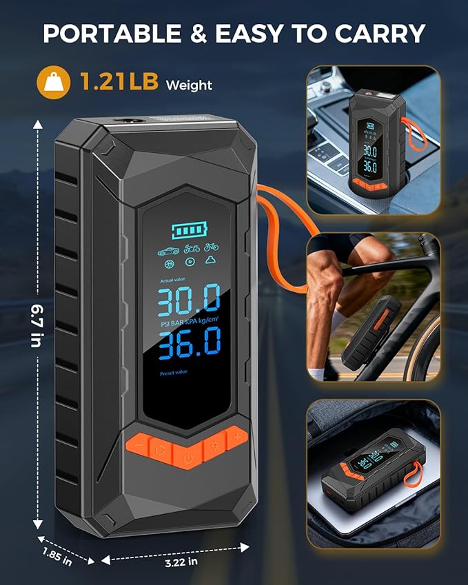 Tire Inflator Portable Air Compressor,160 PSI & 25000mAh Cordless Air Pump for Car Tires with Digital Pressure Gauge&Auto Shut-Off, Tire Pump Portable Tire Inflator for Car, Motorcycle, Bicycle, Ball