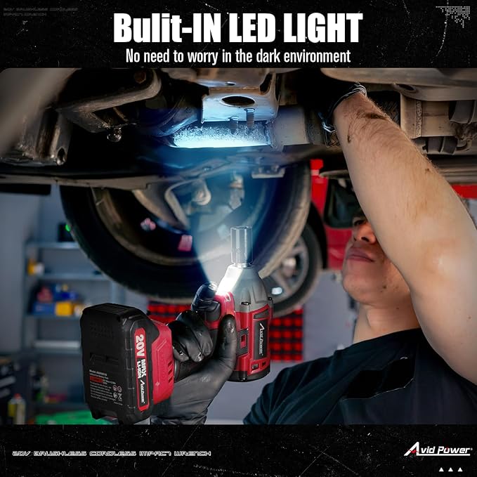 AVID POWER Impact Wrench, 1/2??Impact Gun Brushless Max Torque 332 Ft-lbs (450 N.m), 20V Cordless Impact Wrenches with 2.0 Ah Battery, 2 Variable Speeds, 4PCS Impact Sockets, Charger, Tool Bag