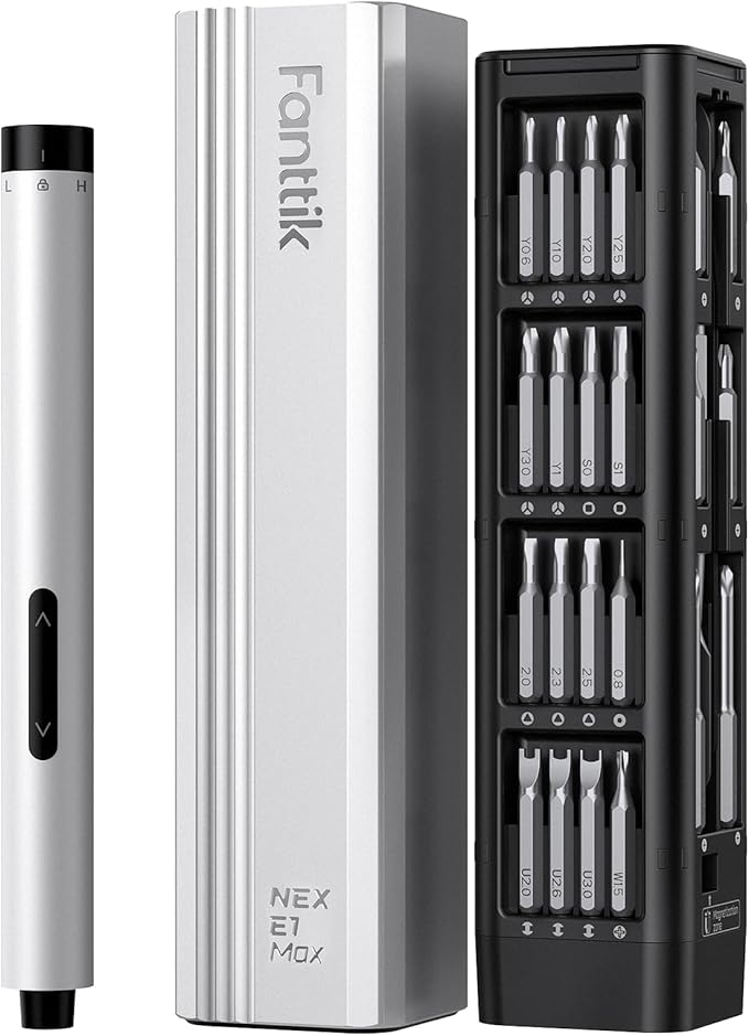 Fanttik E1 Max Electric Screwdriver, Mini Precision Screwdriver Set, 50 Magnetic Bits, Magnetic Storage, 5/32?섃섽ex, Repair Tool Kit for Electronics Phone Camera Laptop Watch (Silver)