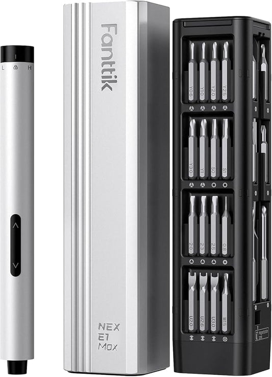 Fanttik E1 Max Electric Screwdriver, Mini Precision Screwdriver Set, 50 Magnetic Bits, Magnetic Storage, 5/32?섃섽ex, Repair Tool Kit for Electronics Phone Camera Laptop Watch (Silver)