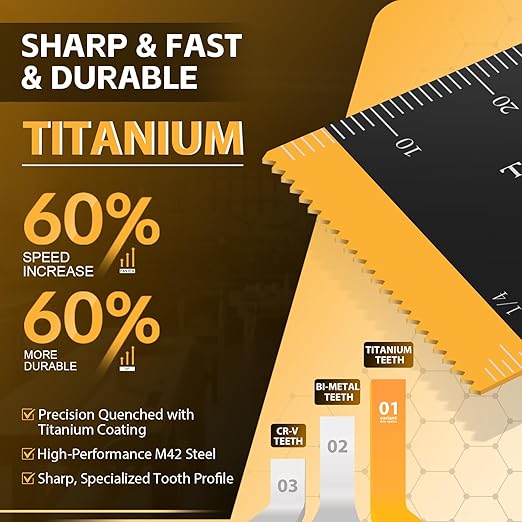 Bionso 20PCS Titanium Oscillating Tool Blade Cuts Metal and Wood, Sharp and Durable Multitool Blades, Multi Tool Blades Kits, Oscillating Saw Blades Fit Dewalt Milwaukee Ryobi Makita