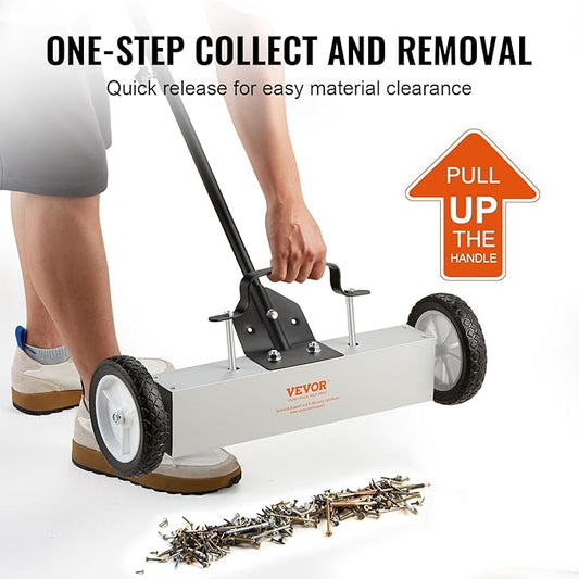 VEVOR 45Lbs Rolling Magnetic Sweeper with Wheels, 18-inch Large Magnet Pickup Lawn Sweeper, Push-Type Magnetic Pick Up Sweeper, Magnet with Telescoping Handle, Easy Cleanup of Workshop Yard Garage