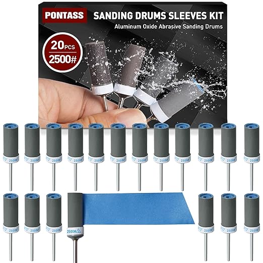 2500 Grit 20 Pcs Sanding Drums for Dremel Rotary Tools Accessories, Sanding Bits Kit for Dremel Sanding Bands with 1/8 inch Shank, Sandpaper Sticks Set for Plastic Wood Metal Grinding Polishing