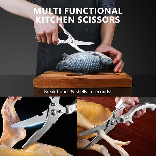 Heavy Duty Poultry Shears for Cutting Chicken & Turkey Bones ??Professional Stainless Steel Kitchen Shears, Spring Loaded, Non-Slip Ergonomic Handle, Dishwasher Safe