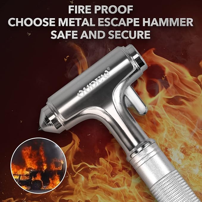 Car Safety Hammer, Car Glass Breaker with Seat Belt Cutter, Automotive Escape Tool, Metal Window Breaker, Emergecy Safety Hammer for Auto Accidents (Silver)