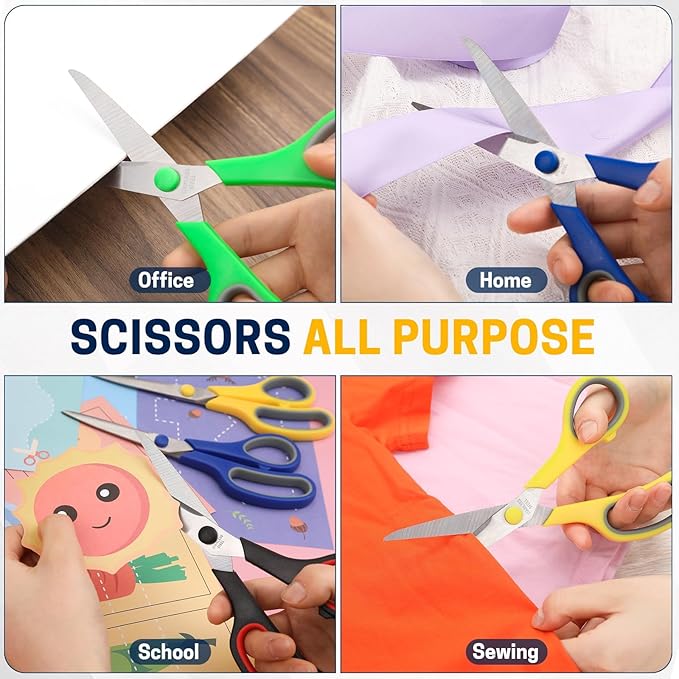8" 20 Pack All Purpose Heavy Duty Scissors- Comfort-Grip Sharp Scissors for Office School Sewing Fabric Craft High/Middle School Student Teacher Scissor, Right/Left Hand