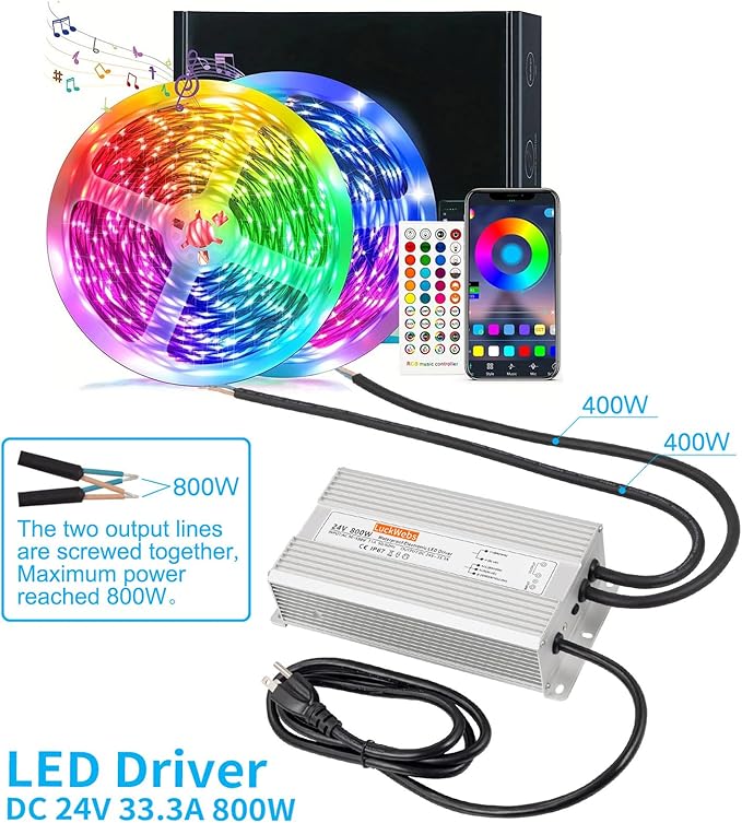LED Driver 24V800W Waterproof Power Supply AC 90-130V to DC 24V33.3A Switching Power Supply IP67 Low-Voltage Transformer Suitable for Outdoor LED Lighting Fixtures and Any 24V DC Equipment