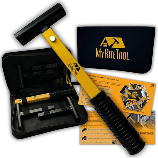 MyRiteTool Door Hinge Adjustment Tool Kit. 4-in-1 Precision Hinge Gap Wrench for Door Alignment, Sagging Door Repair & Installation, Reinforced Steel, Adjustable Handle Length, Gloves + Storage Case