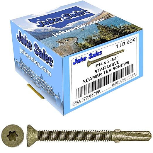 14x2-3/4 Reamer Tek Torx/Star Head Self-Drilling Wood to Metal Screws - for Flatbeds, Trailers - T-30 Torx Screw Head CASE Qty 42 Boxes 1,428 Screws