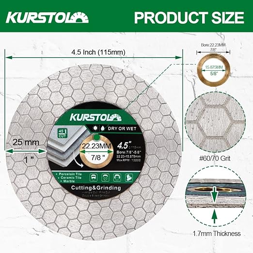 Tile Diamond Saw Blade - 5PCS 4.5"/115mm Dual-Purpose Diamond Cutting Disc,Angel Grinder Blade Arbor 7/8"-5/8" for Cutting and Grinding Ceramic Tiles,Porcelain,Granite,Marble