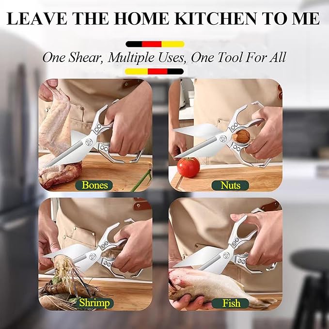 2-Piece Heavy Duty Kitchen Scissors Professional Stainless Steel Meat & Poultry Shears for Cutting Chicken Bones with Ergonomic Handles, Dishwasher Safe for Kitchen & BBQ Silver
