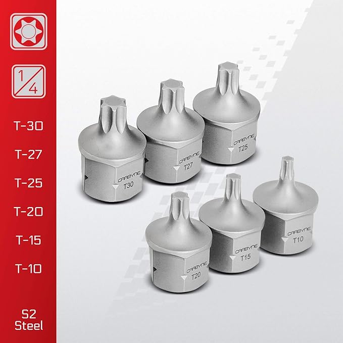 CARBYNE 12-Piece Torx Super Short Low Profile Bit Socket Set | T10 to T60 Sizes, Dual-Drive: Internal Square Drive & External Hex Drive ??From a Family-Run Tool Company in the U.S.