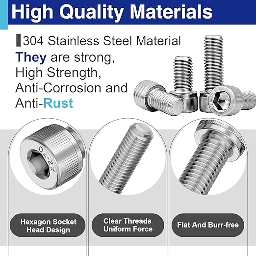 35Pcs M6 Hex Socket Head Screws, Stainless Steel Full Thread Bolts Assortment Kit in 35mm, 40mm, 45mm, 50mm, 55mm