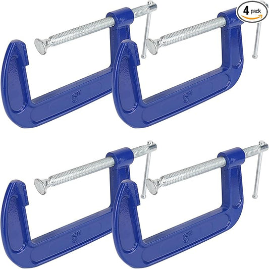 4 Pack 5 Inch Blue C-Clamp - Heavy Duty Iron C Clamps, C-Clamp for Woodworking, Brake Calipers, Maintain, Building, DIY Project
