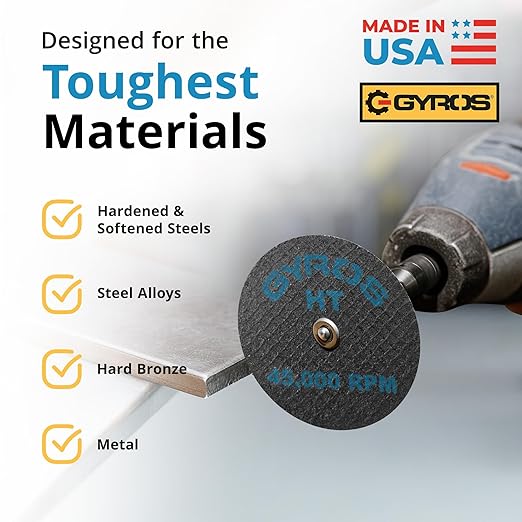 GYROS Cut-Off Wheels for Rotary Tools ??1.5??High-Tensile Fiberglass Reinforced, 12-Pack | Ideal for Cutting Hardened/Unhardened Steel, Steel Alloys, Hard Bronze, Metal | Made in USA 11-32156/12