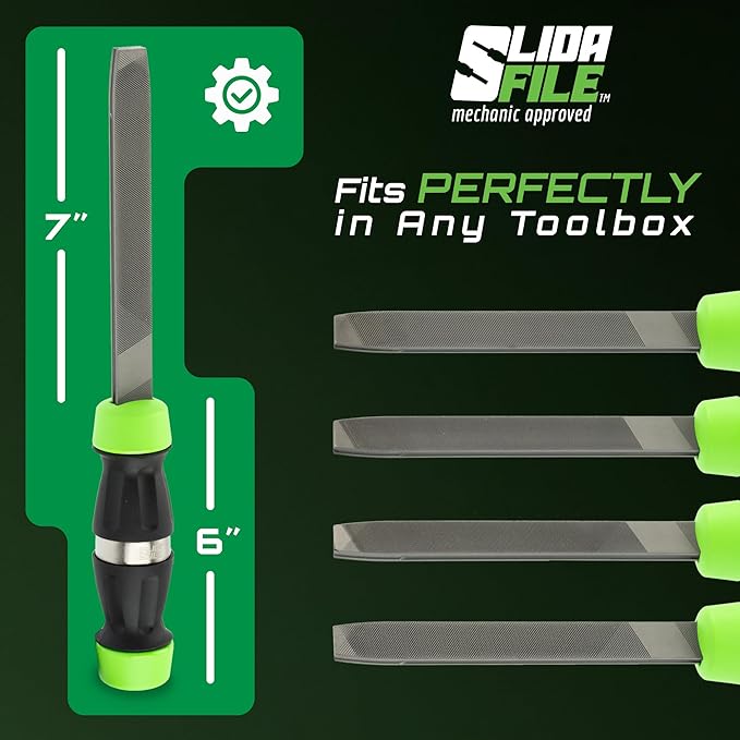 Slida File 4-in-1 Metal File Tool – Bastard, Smooth, Double & Second Cut Set – Compact Hand Shaping Tool for Metal, Steel – Ergonomic Handle – Fits Toolbox – DIY & Pro Use