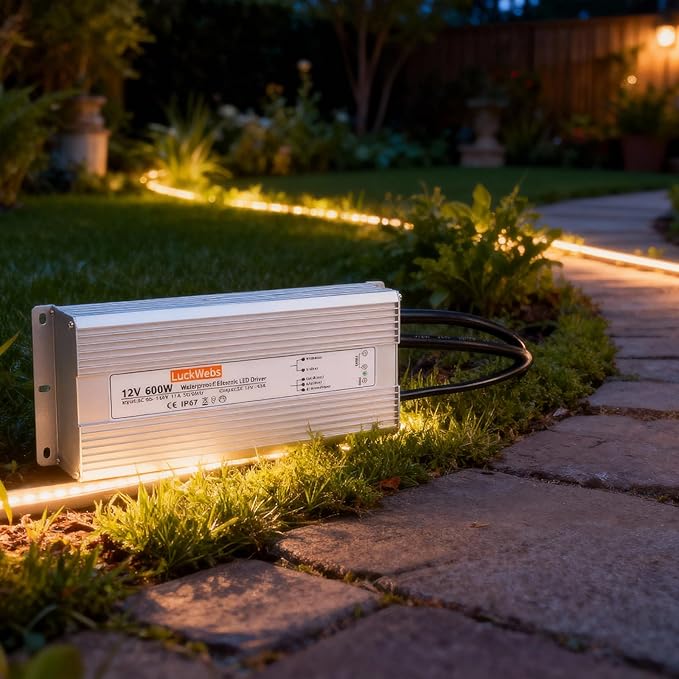 LED Driver 12V600W Waterproof Power Supply AC 90-130V to DC 12V50A Low-Voltage IP67 Switching Power Supply Outdoor LED Garden Landscape Lights LED Strip Light Spotlights Transformer