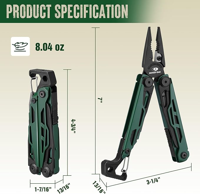 MOSSY OAK CNC-Machined Multitool Pliers, 27-in-1 Multi Tool with Pocket Knife, Fire Starter & Whistle, Bottle Opener, Screwdriver ??Self-Locking Survival Tool for Camping & Hiking