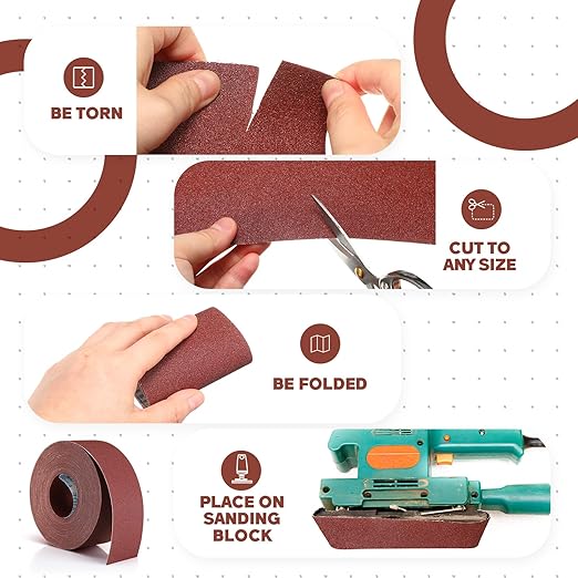 120 Grit Sandpaper Roll 3''x100 ft Long Emery Cloth Sand Paper Roll Aluminum Oxide Abrasive Sanding Belt for Drum Sander Sandpaper Continuous Wood Furniture Wet and Dry Sanding